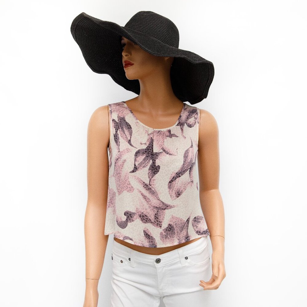 Escada Crop Silk Floral Sleeveless Blouse Tank EU36
